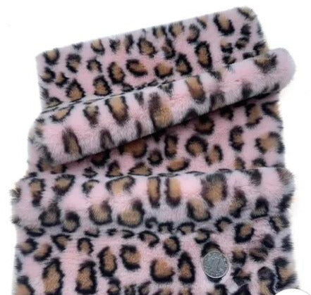 Sherpa-Leopardikuvioinen Kangas - Vaalea Roosa & Ruskea (25X45 Cm)