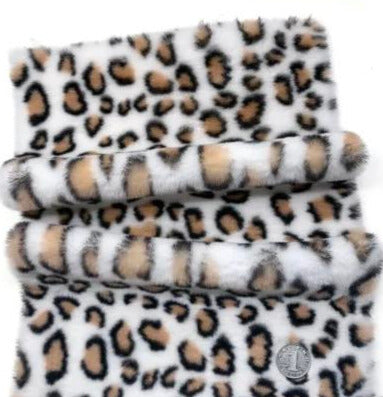 Sherpa-Leopardikuvioinen Kangas - Valkoinen & Beige (25X45 Cm)