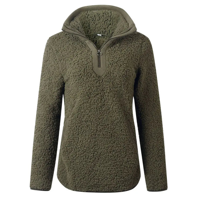 Sherpa-Vetoketjukaulus Pusero / Naisten - Khaki
