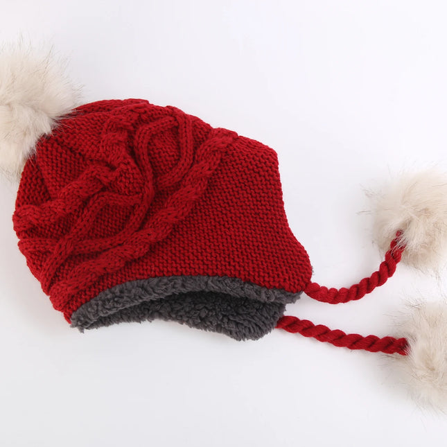 Tupsuilla Koristeltu Sherpa-Vuorattu Perulainen Pipo / Miesten & Naisten - Punainen