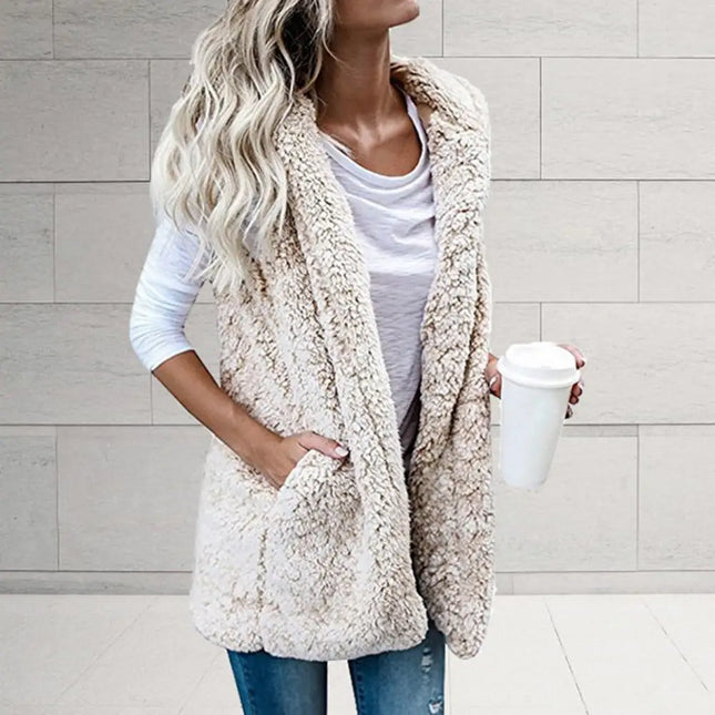 Sherpa-Hihaton Puolipitkä Huppitakki / Naisten - Beige