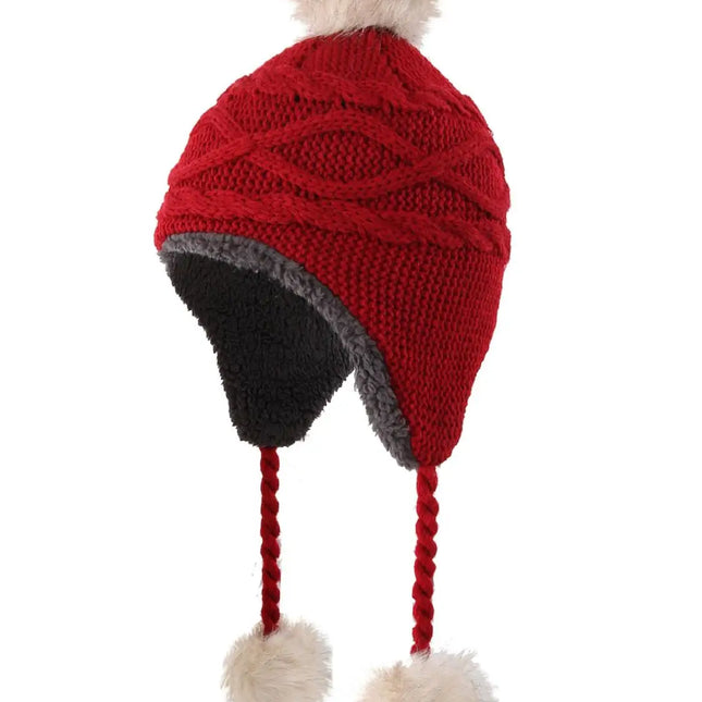 Tupsuilla Koristeltu Sherpa-Vuorattu Perulainen Pipo / Miesten & Naisten - Punainen