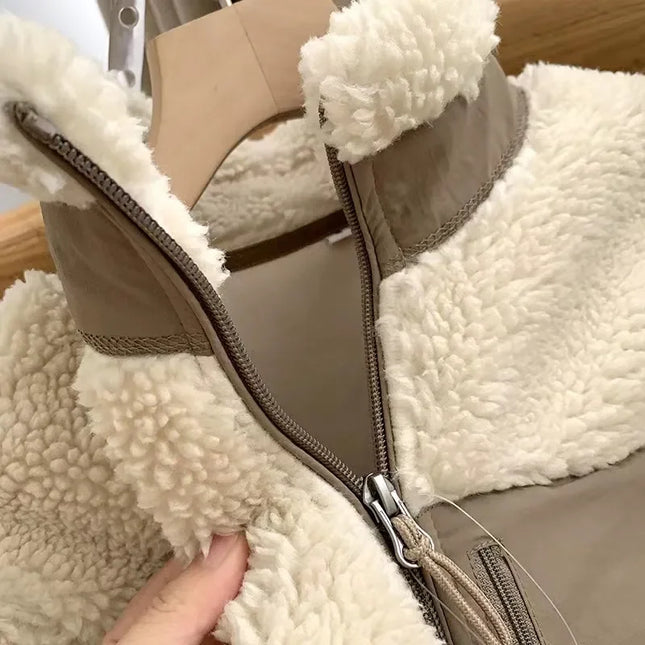 Sherpa-Vetoketjutaskutakki / Naisten - Beige & Khaki