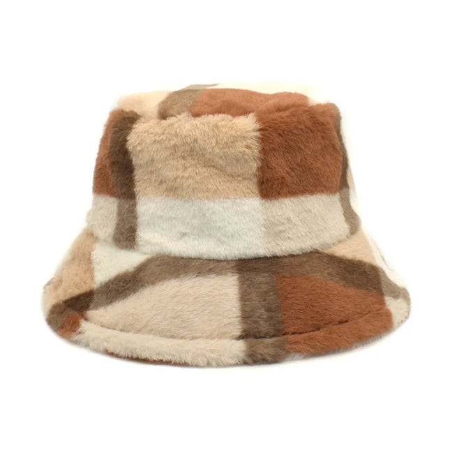 Sherpa-Kalastushattu Isot Ruutukuviot / Naisten - Beige & Karamelli