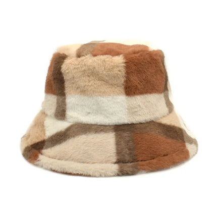 Sherpa-Kalastushattu Isot Ruutukuviot / Naisten - Beige & Karamelli