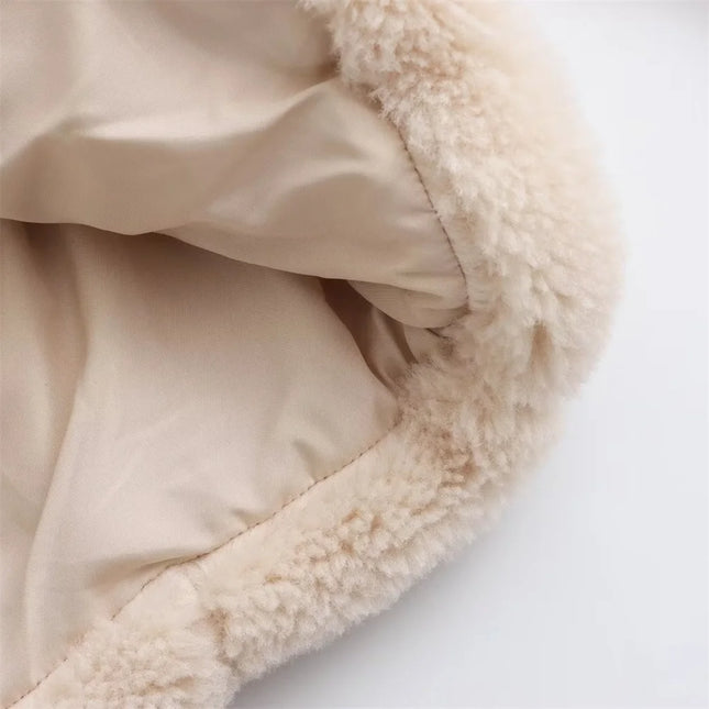 Sherpa-Lyhyt Muistinnilaukeisvarustettu Takki / Naisten - Beige