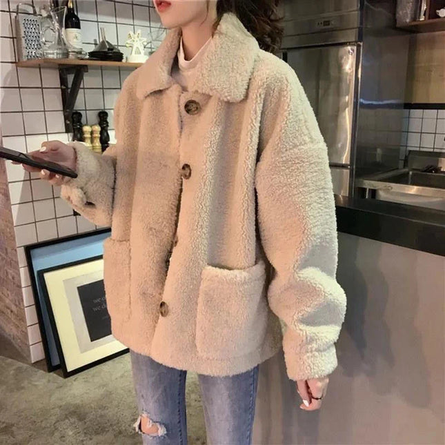 Sherpa-Napillinen Takki / Naisten - Beige