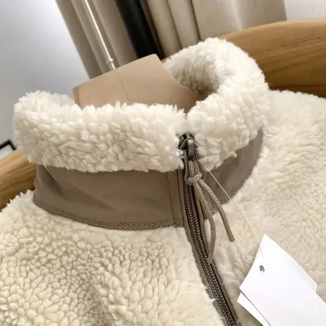 Sherpa-Vetoketjutaskutakki / Naisten - Beige & Khaki