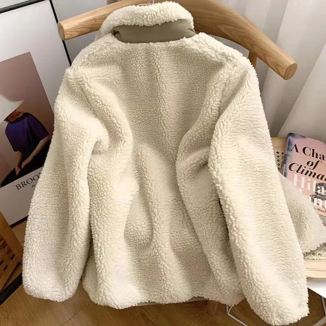 Sherpa-Vetoketjutaskutakki / Naisten - Beige & Khaki