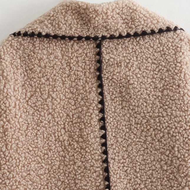 Sherpa-Taskullinen Käännekaulustakki / Naisten - Beige