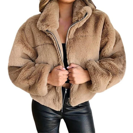 Sherpa-Pystykaulustakki / Naisten - Tumma Beige