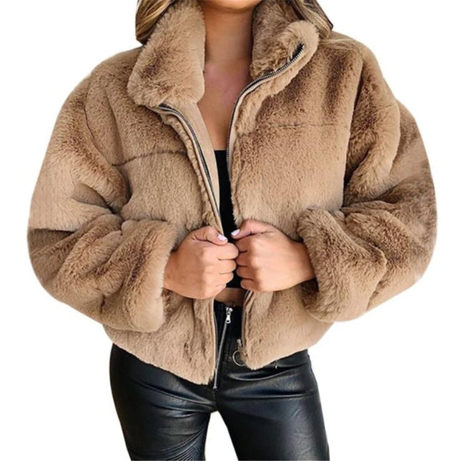 Sherpa-Pystykaulustakki / Naisten - Tumma Beige