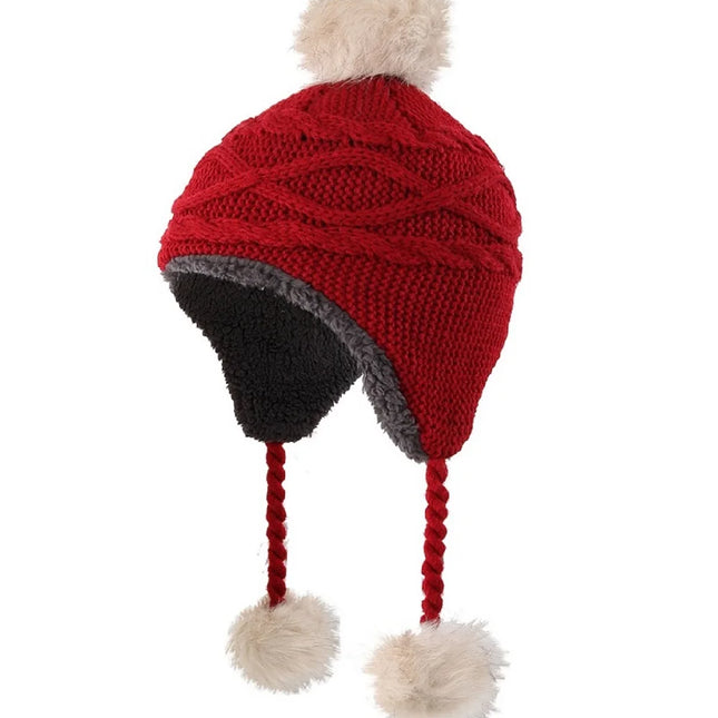 Tupsuilla Koristeltu Sherpa-Vuorattu Perulainen Pipo / Miesten & Naisten - Punainen