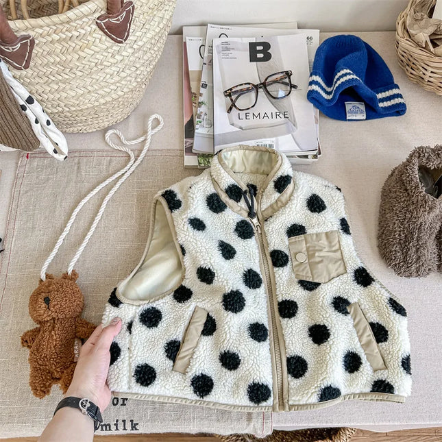 Sherpa-Hihaton Liivi / Lasten - Beige Mustapilkullinen