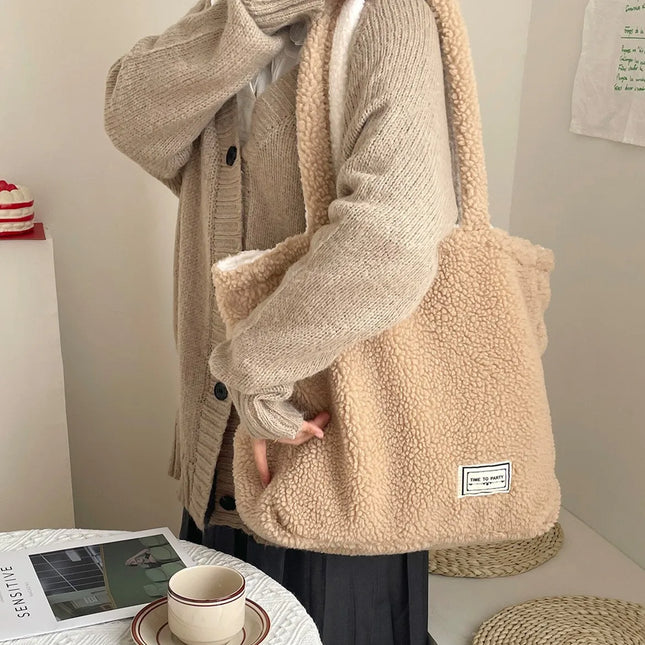 Sherpa-Käännettävä Tote-Laukku - Karamelli & Valkoinen