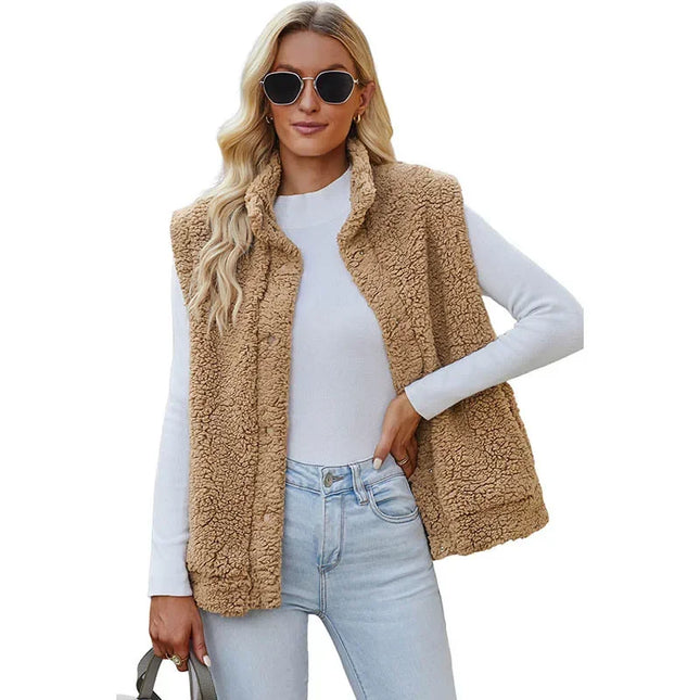 Sherpa-Taskullinen Hihaton Takki / Naisten - Beige