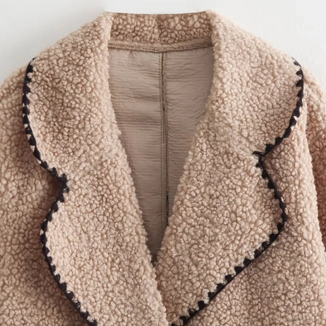Sherpa-Taskullinen Käännekaulustakki / Naisten - Beige