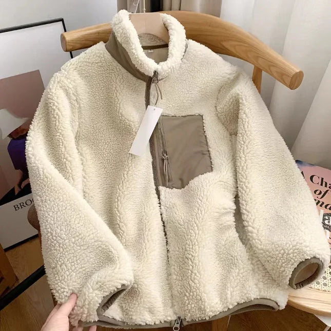 Sherpa-Vetoketjutaskutakki / Naisten - Beige & Khaki
