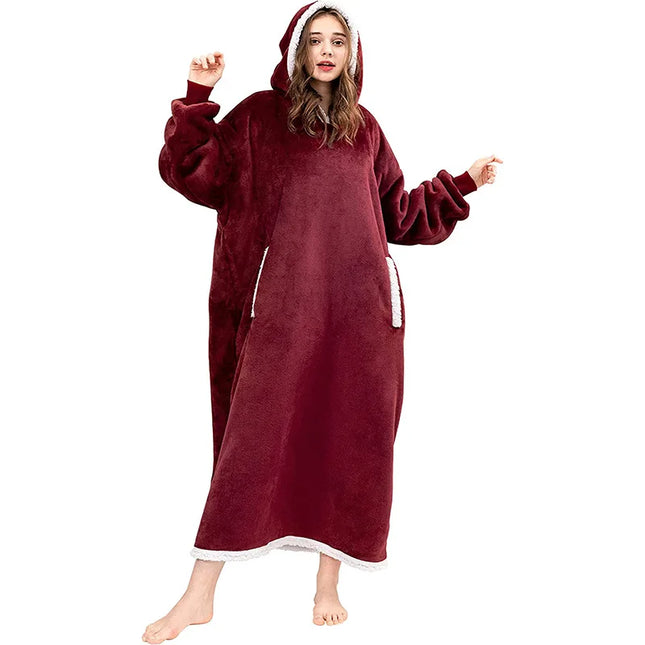 Sherpa-Pitkä Vilttipusero - Viininpunainen (150 Cm)