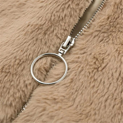 Sherpa-Pystykaulustakki / Naisten - Tumma Beige