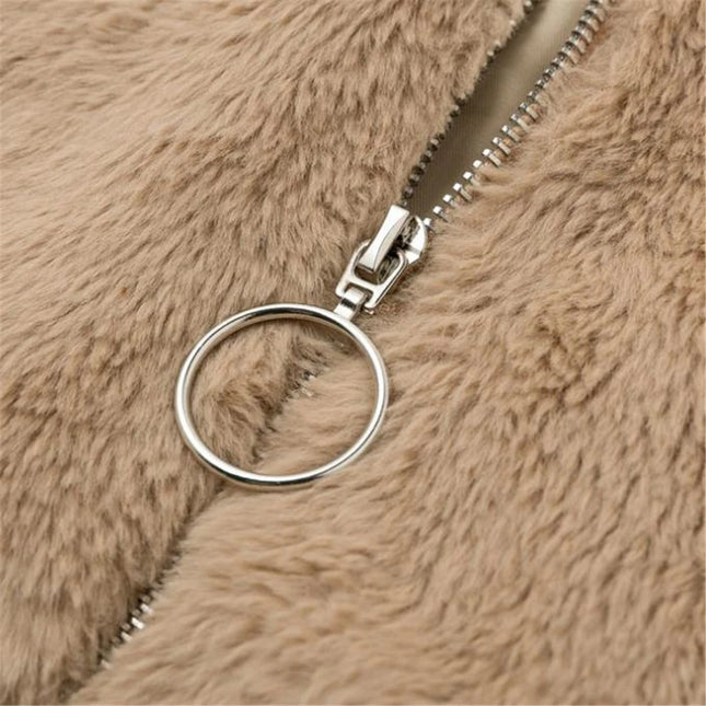 Sherpa-Pystykaulustakki / Naisten - Tumma Beige