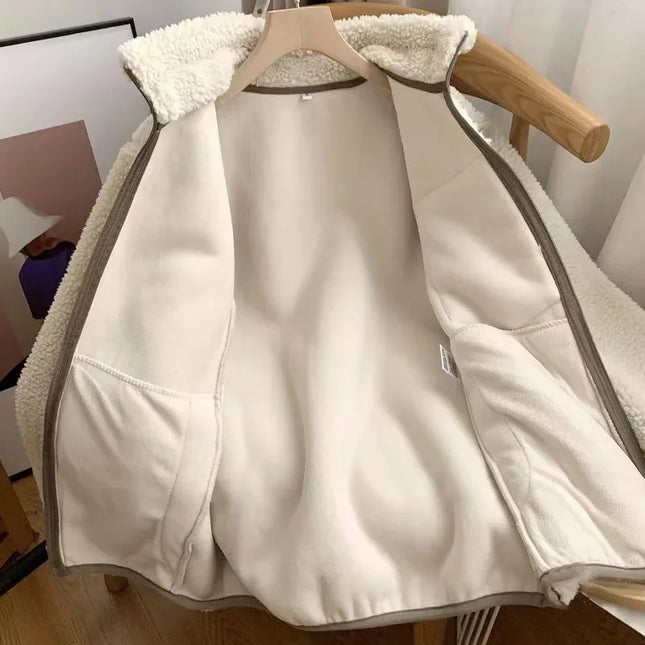 Sherpa-Vetoketjutaskutakki / Naisten - Beige & Khaki