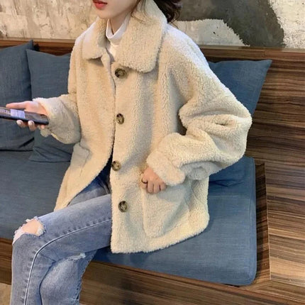 Sherpa-Napillinen Takki / Naisten - Beige
