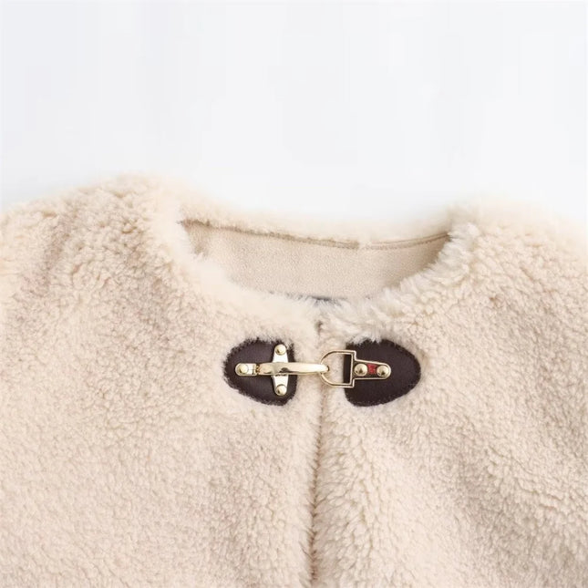 Sherpa-Lyhyt Muistinnilaukeisvarustettu Takki / Naisten - Beige