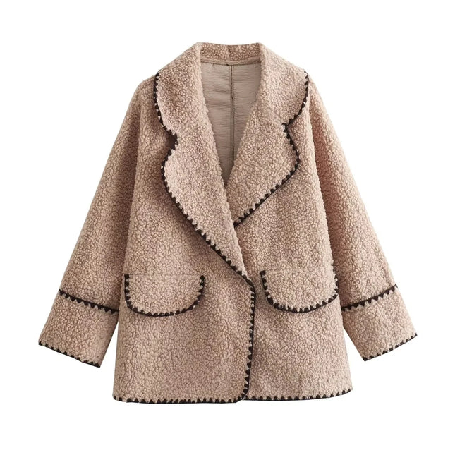 Sherpa-Taskullinen Käännekaulustakki / Naisten - Beige