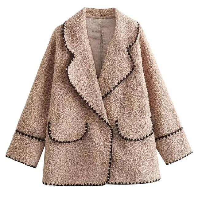 Sherpa-Taskullinen Käännekaulustakki / Naisten - Beige