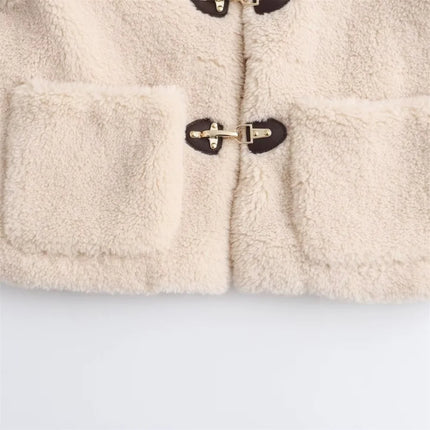Sherpa-Lyhyt Muistinnilaukeisvarustettu Takki / Naisten - Beige
