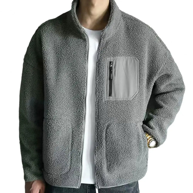 Sherpa-Taskullinen Pystykaulustakki / Miesten - Harmaa