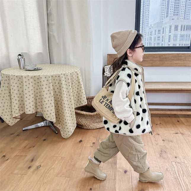 Sherpa-Hihaton Liivi / Lasten - Beige Mustapilkullinen