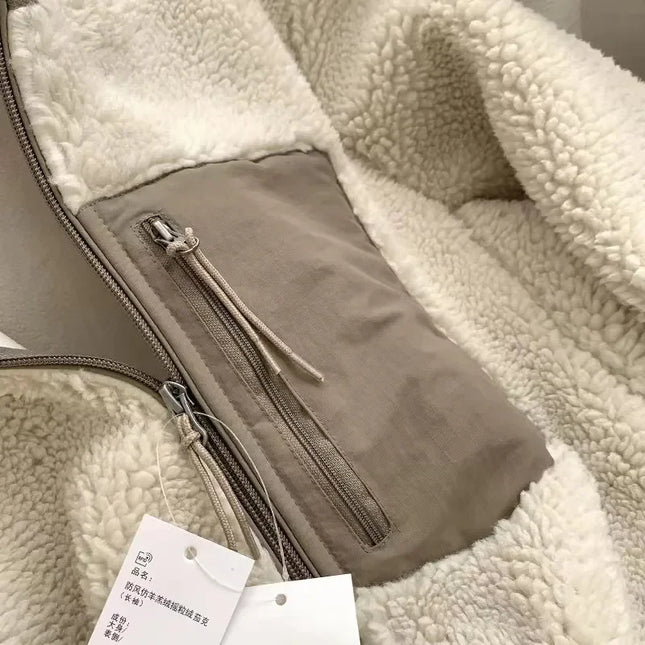 Sherpa-Vetoketjutaskutakki / Naisten - Beige & Khaki