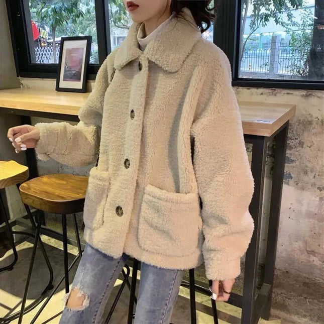 Sherpa-Napillinen Takki / Naisten - Beige