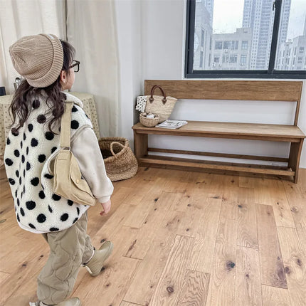 Sherpa-Hihaton Liivi / Lasten - Beige Mustapilkullinen
