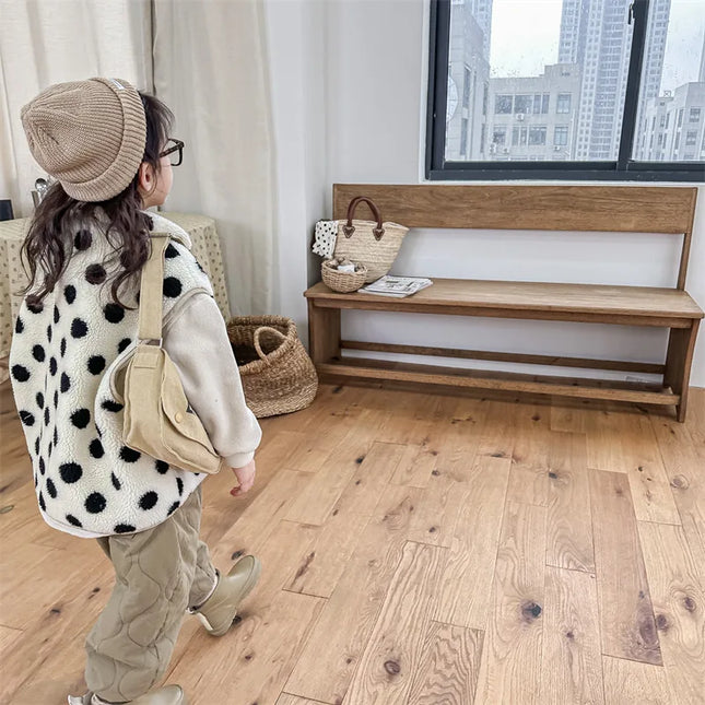 Sherpa-Hihaton Liivi / Lasten - Beige Mustapilkullinen