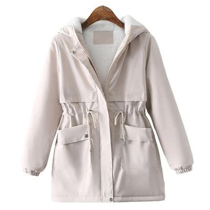 Sherpa-Vuorattu Huppuparka / Naisten - Valkoinen