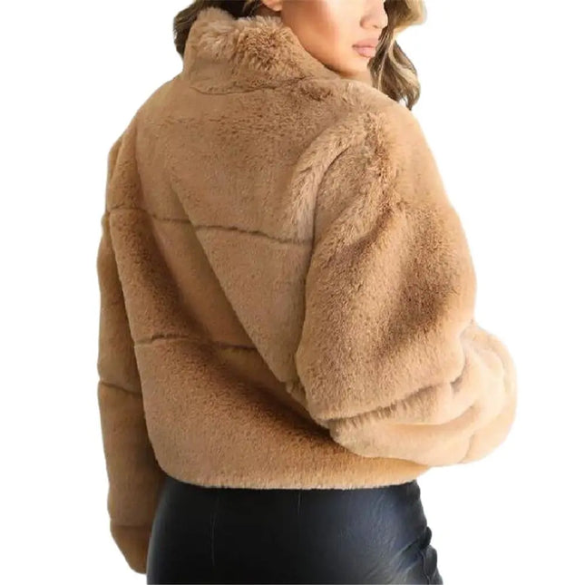 Sherpa-Pystykaulustakki / Naisten - Tumma Beige